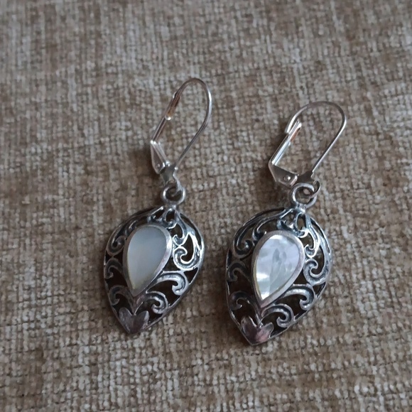 Mother of Pearl Sterling Silver Tear Drop Lever Back Earrings - Picture 1 of 9